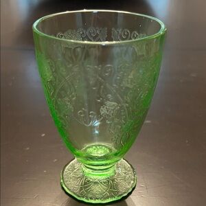 Vintage Green Glass Small Goblet w/Floral Detail Set of 6